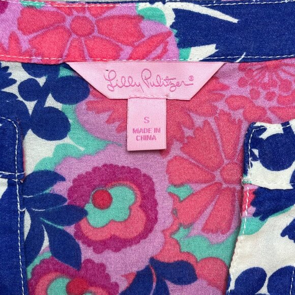 Lilly Pulitzer Womens Floral Tunic Top S 3/4 Sleeve Lightweight Cotton Cottage - Picture 2 of 7